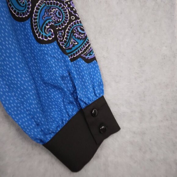 Bob Mackie | Paisley Print Button Front Shirt Blue Purple Teal | Size L - Picture 4 of 8